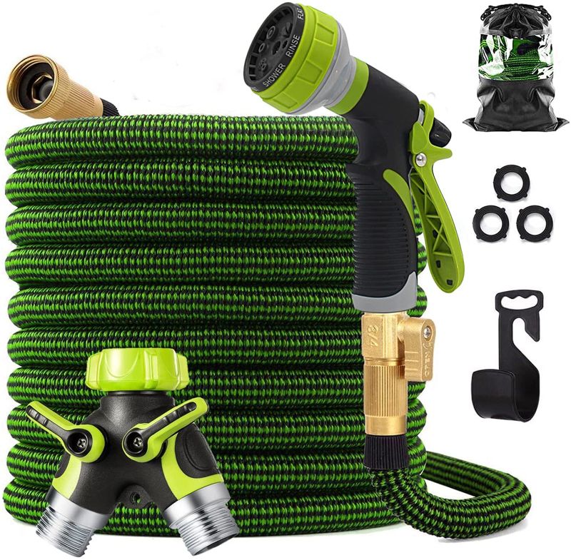 Photo 1 of 50ft Expandable Garden Hose,Lightweight Flexible Water Hose with 3/4" Solid Brass Fittings/8 Function Spray nozzle