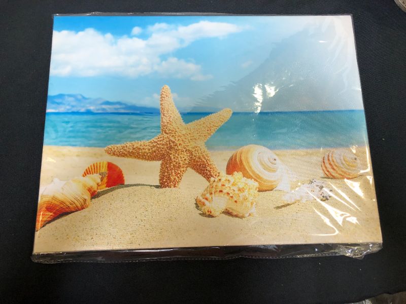 Photo 2 of Beach Wall Decor Starfish Seashell Bathroom Blue Wall Art for Office Bedroom Living Room Canvas Picture Framed Wall Art Size 12x16 Inches