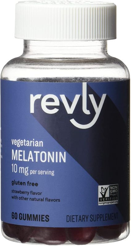 Photo 1 of 2 PACK - Amazon Brand - Revly - Melatonin 10mg Gummies - Supports Restful Sleep - Strawberry - 60ct EXP 07/2022