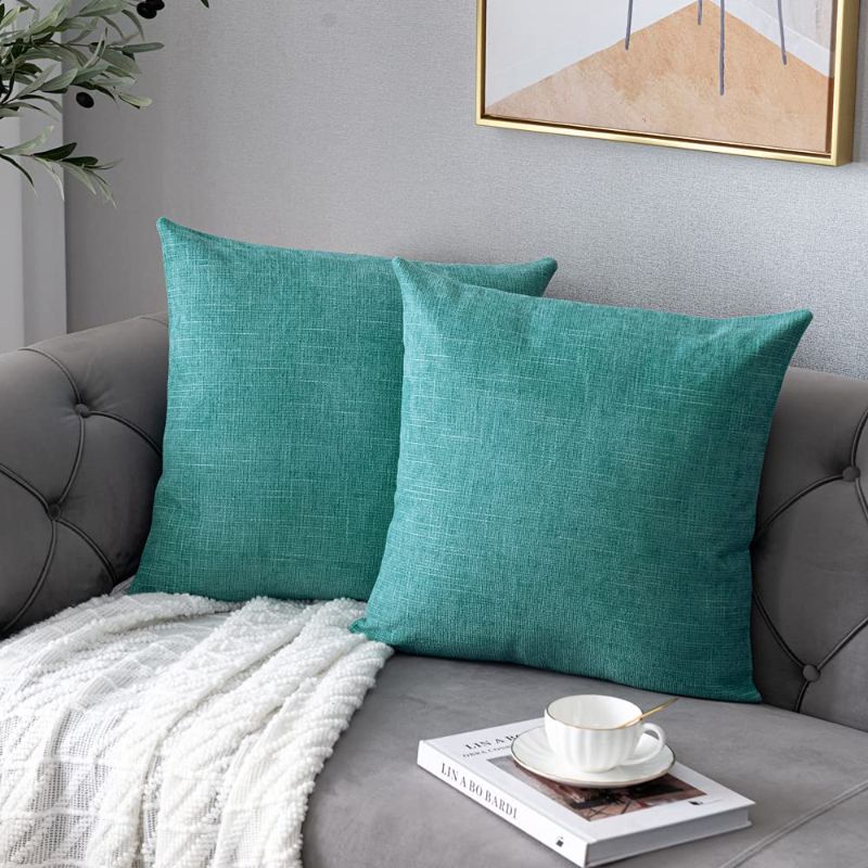 Photo 1 of Anickal Lake Blue Pillow Covers 18x18 Inch Set of 2 Rustic Farmhouse Chenille Decorative Throw Pillow Covers Square Cushion Case for Home Sofa Couch Decoration
