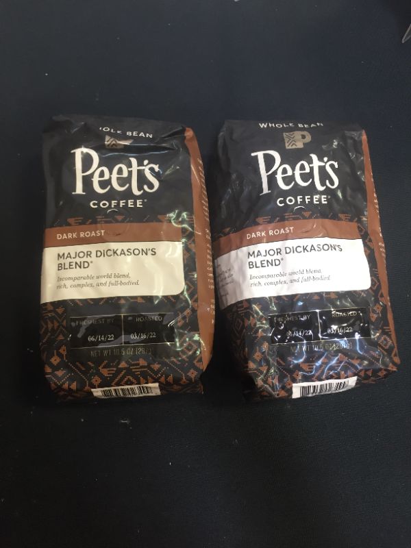 Photo 2 of 2 PACK - Peet's Coffee, Dark Roast Whole Bean Coffee - Major Dickason's Blend 10.5 Ounce Bag, Packaging May Vary
FRESHEST BY 6/14/22