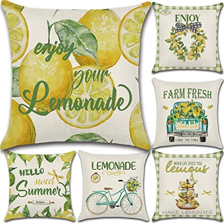 Photo 1 of Artivestion Summer Pillow Covers 18X18 Set of 6 Outdoor Pillow Covers Lemon Decor Pillow Covers for Living Room Couch Bedding Porch Outdoor