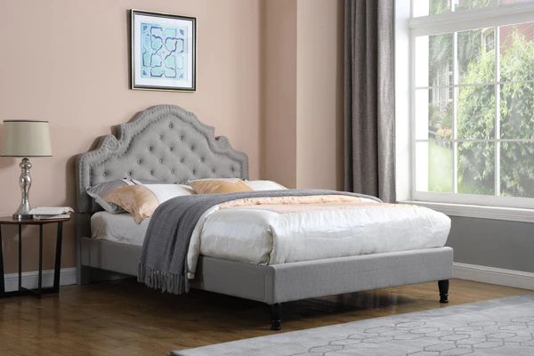 Photo 1 of Madison by HomeLife® 51" High Headboard Linen Platform Bed Frame ---- QUEEN --- 2 BOX SET 
