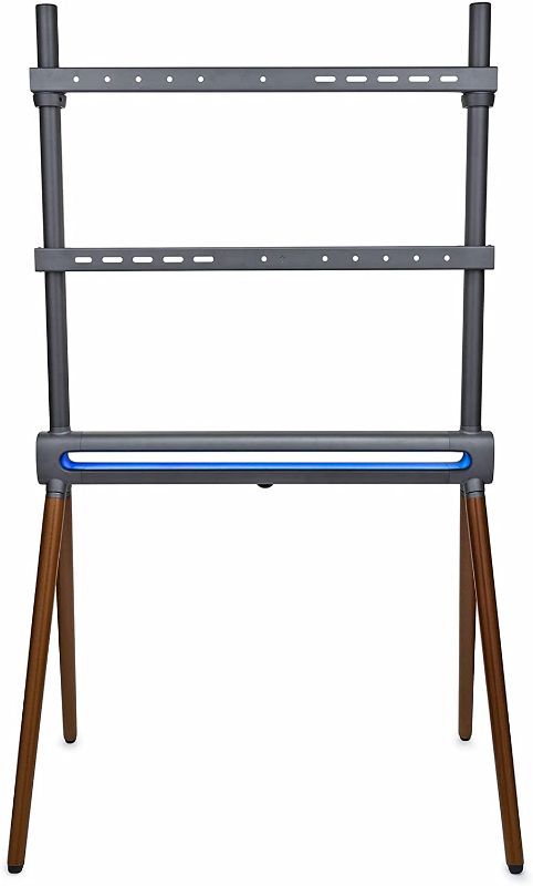 Photo 1 of Kratos Power Home Easel Studio TV Floor Stand with RGB Multi-Color Gradient Lighting, Built-in Cable Management, and Anti-Skid feet - Space Grey & Walnut
