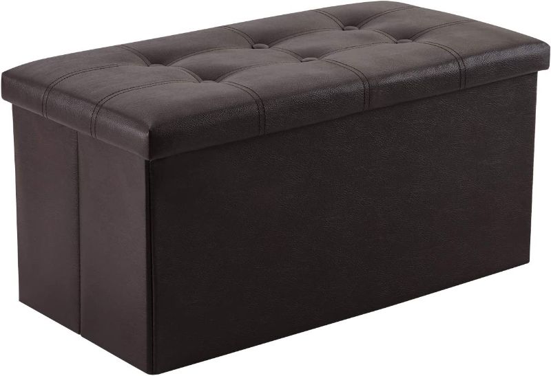 Photo 1 of 0 inches Folding Storage Ottoman, 80L Storage Bench for Bedroom and Hallway, Faux Leather Brown Footrest with Foam Padded Seat, Support 350lbs