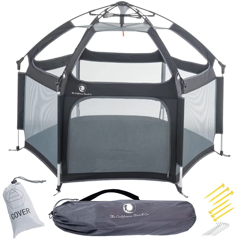 Photo 1 of POP 'N GO Portable Baby Playpen Foldable Pack and Carry Pop Up Play Pens for Babies and Toddlers California Beach Co Large Outdoor Baby Play Yard with Canopy
