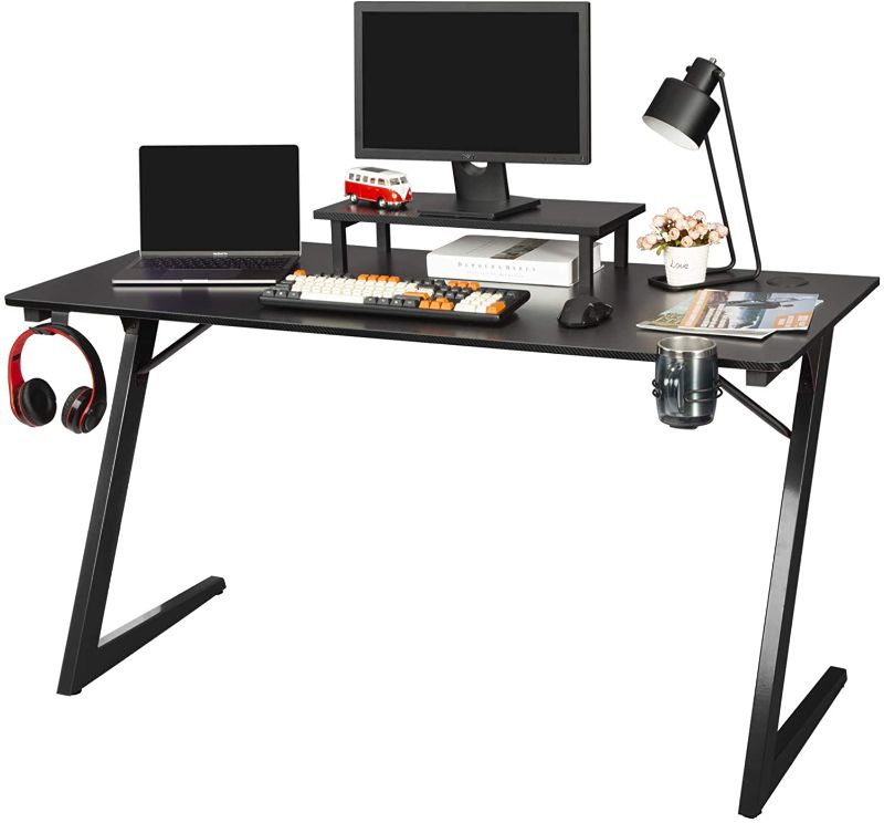 Photo 1 of TOPSKY Gaming Computer Desk Home Office Gaming Table with Cup Holder Headphone Hook Z Shaped Leg (55”, All Black)
