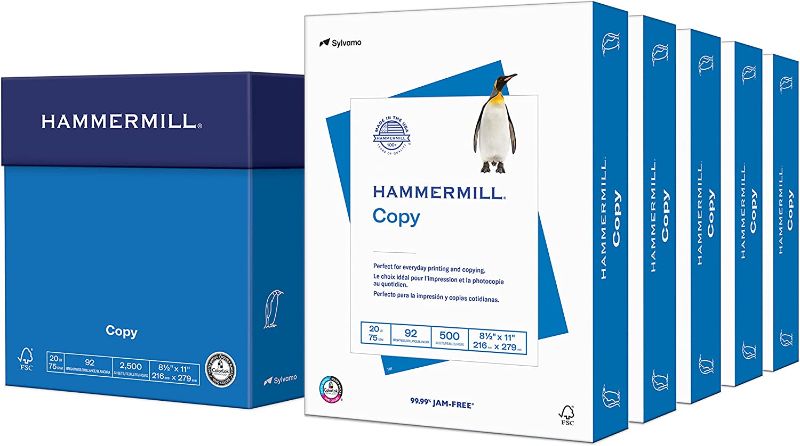 Photo 1 of Hammermill 150400 Copy Paper, 20lb, 92 Bright, 8 1/2 inches x 14 inches, 2,500 Sheets---5 PACK---
