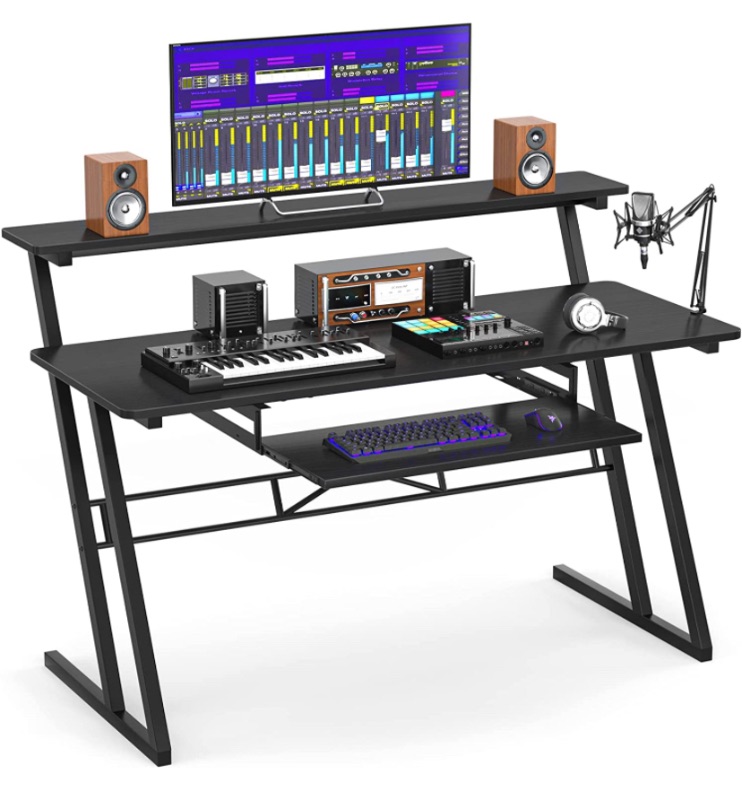 Photo 1 of Armocity Studio Desk for Recording Music, 47'' Sound Desk for Music Production, Home Studio Desk with Keyboard Tray, Music Production Desk with Raised Stand, Black