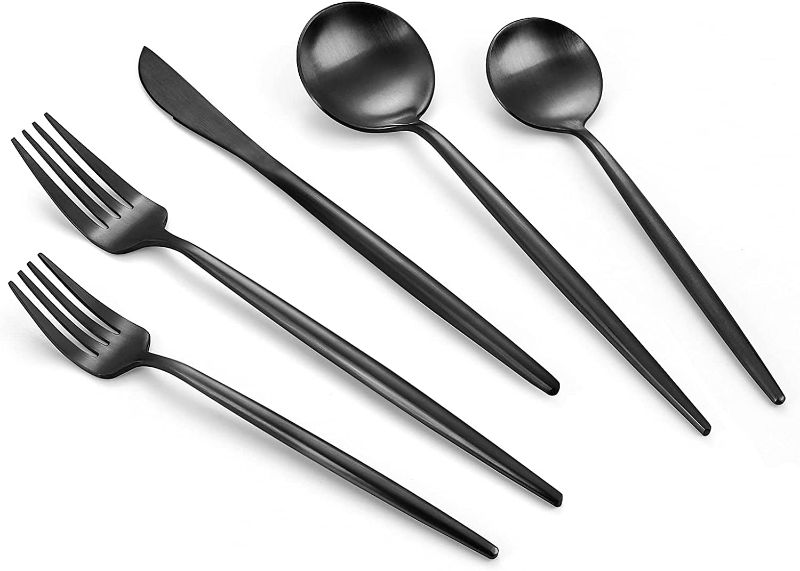 Photo 1 of 60-Piece Black Silverware Set, Flatware Set for 12, Food-Grade Stainless Steel Tableware Cutlery Set, Utensil Sets for Home Restaurant, Satin Finished Polished