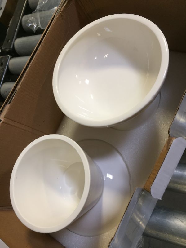 Photo 3 of 2 Extra Wide Raised Cat Bowls, Elevated Cat Bowls Anti-Vomiting Cat Feeder Whisker Stress-Fre Dog Two Bowls Ceramic Cat Feeding Bowls White