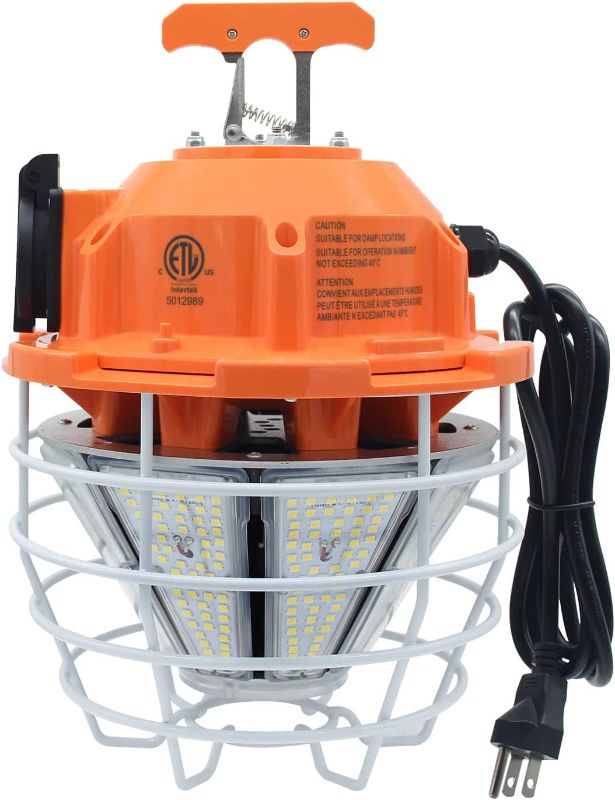 Photo 1 of 150 Watts LED Temporary Work Light Fixture, 24750LM Linkable Daylight White 5,000K Portable Hanging Lamp Jobsite Lighting Stainless Steel Protective Cover for Outdoor Construction High Bay Warehouse
