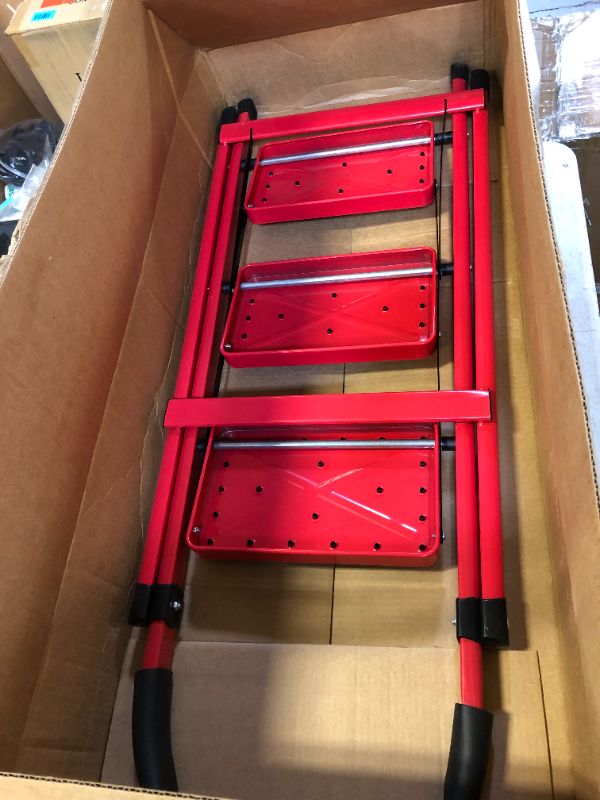 Photo 2 of 3 Step Ladder, Folding Step Stool with Upgraded Widening and Thicken Non-Slip Pedals, with armrests and Tool Holders, 250 Lbs Capacity, Portable Stepladder for Home and Courtyard, Red.