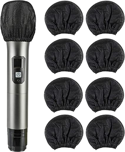 Photo 1 of 100 Pcs Disposable Microphone Cover Non-Woven Handheld Microphone Windscreen Protective Cap for Recording Room, KTV and Any Shared Environment (Black)