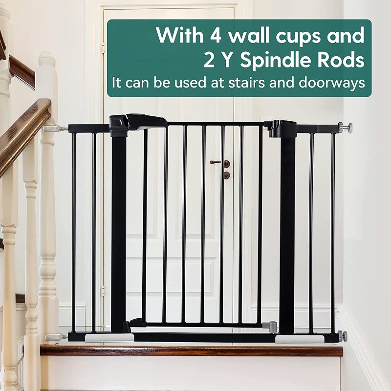 Photo 1 of BABELIO Easy Install Extra Wide Pressure Mounted Metal Baby Gate, No Drilling, No Tools Required, with Wall Protectors and Extenders (Black)