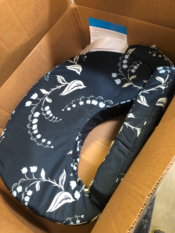 Photo 3 of My Brest Friend Original Nursing Pillow for Breastfeeding, Nursing and Posture Support with Pocket and Removable Slipcover, Navy Bluebells