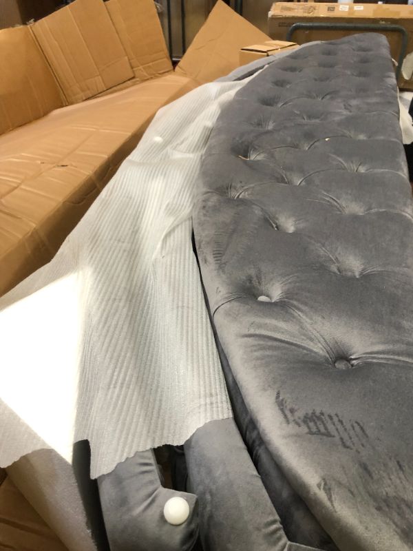 Photo 1 of Meridian Furniture Luxus Gray Velvet King Bed BOX 2 OF 3; REQUIRES OTHER BOXES FOR COMPLETE ASSEMBLY. THIS BOX CONTAINS THE STORAGE OTTOMAN FOR THE END 
