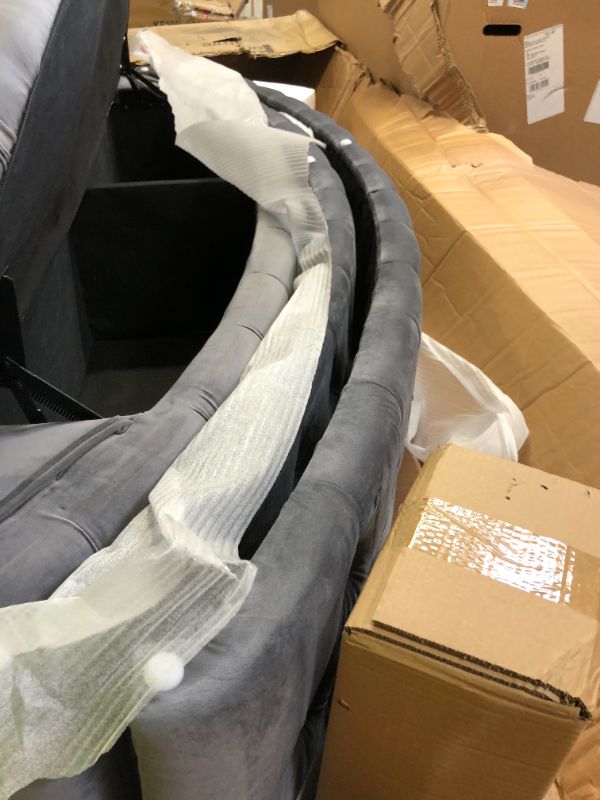 Photo 1 of Meridian Furniture Luxus Gray Velvet King Bed BOX 2 OF 3; REQUIRES OTHER BOXES FOR COMPLETE ASSEMBLY. THIS BOX CONTAINS THE STORAGE OTTOMAN FOR THE END 
