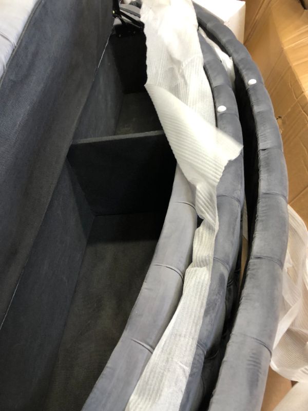 Photo 1 of Meridian Furniture Luxus Gray Velvet King Bed BOX 2 OF 3; REQUIRES OTHER BOXES FOR COMPLETE ASSEMBLY. THIS BOX CONTAINS THE STORAGE OTTOMAN FOR THE END 
