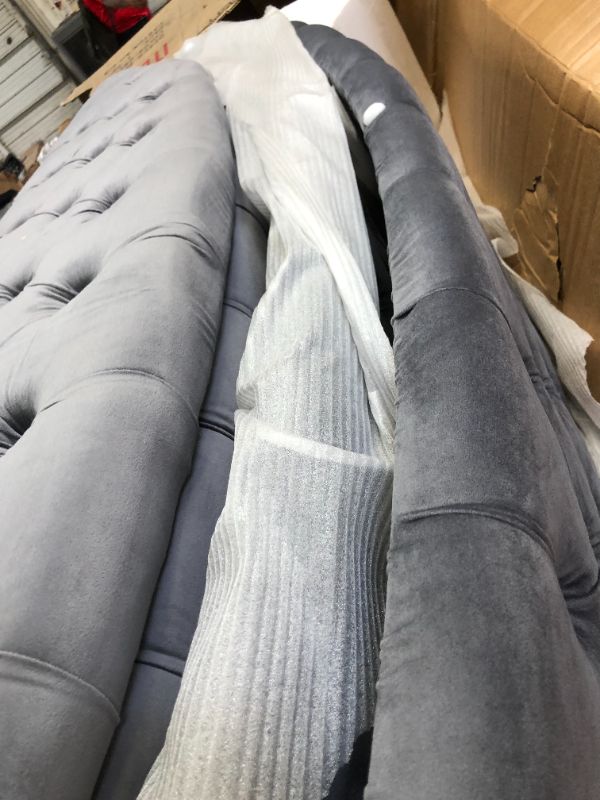 Photo 1 of Meridian Furniture Luxus Gray Velvet King Bed BOX 2 OF 3; REQUIRES OTHER BOXES FOR COMPLETE ASSEMBLY. THIS BOX CONTAINS THE STORAGE OTTOMAN FOR THE END 
