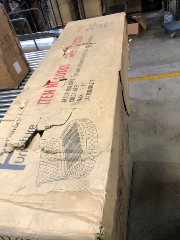 Photo 1 of Meridian Furniture Luxus Gray Velvet King Bed BOX 2 OF 3; REQUIRES OTHER BOXES FOR COMPLETE ASSEMBLY. THIS BOX CONTAINS THE STORAGE OTTOMAN FOR THE END 
