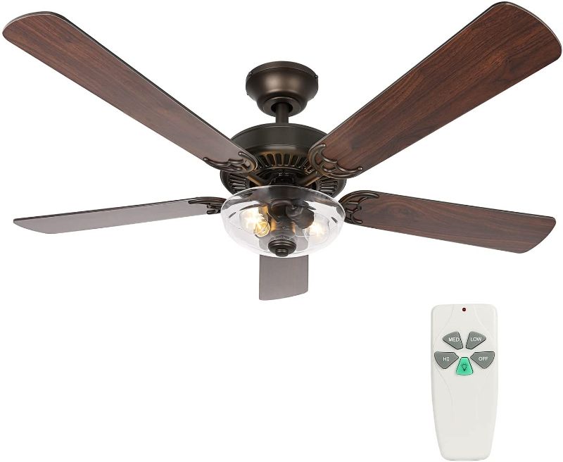 Photo 1 of 54 Inch Indoor Ceiling Fan with Light Kit and Remote Control, Farmhouse Style, Reversible Blades and Motor, UL Listed for Living room, Bedroom, Basement, Kitchen, Oil-Rubbed Bronze
