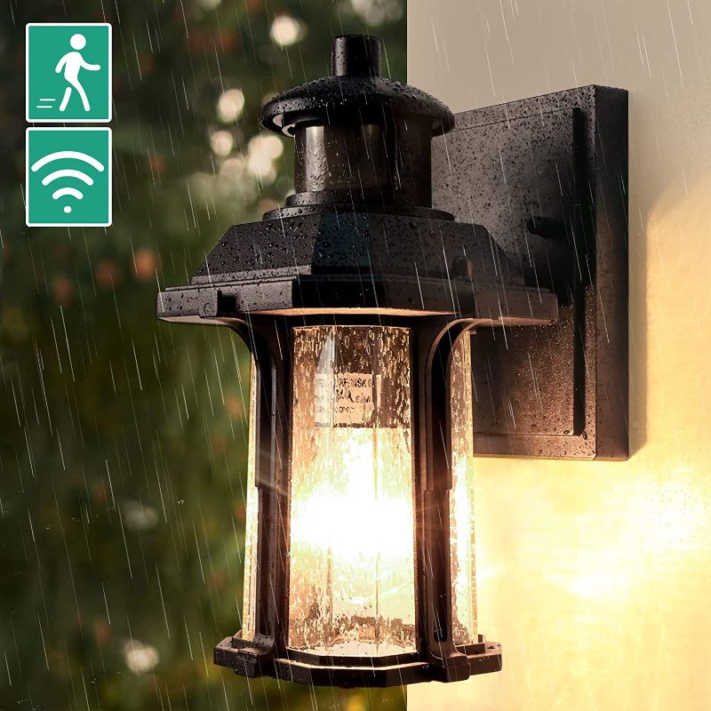 Photo 1 of Motion Sensor Outdoor Lights, 3 Lighting Modes Porch Lights Fixture for House, Dusk to Dawn Exterior Wall Lights with Bulb, Waterproof Aluminum Anti-Rust Lantern for Entryway, Motion Activated
