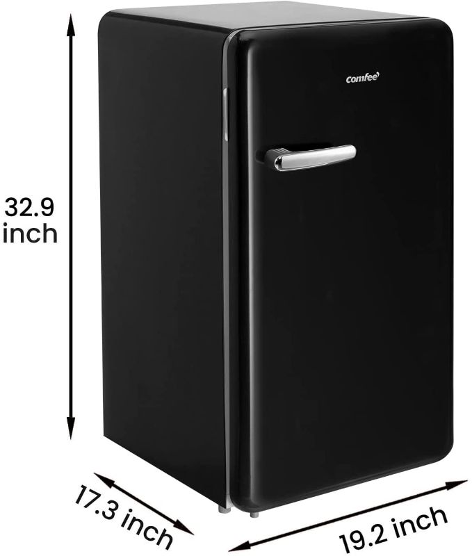 Photo 1 of COMFEE 3.3 Cubic Feet Solo Series Retro Refrigerator Sleek Appearance HIPS Interior, Energy Saving, Adjustable Legs, Temperature Thermostat Dial, Removable Shelf, Perfect for Home/Dorm/Garage [Black]
