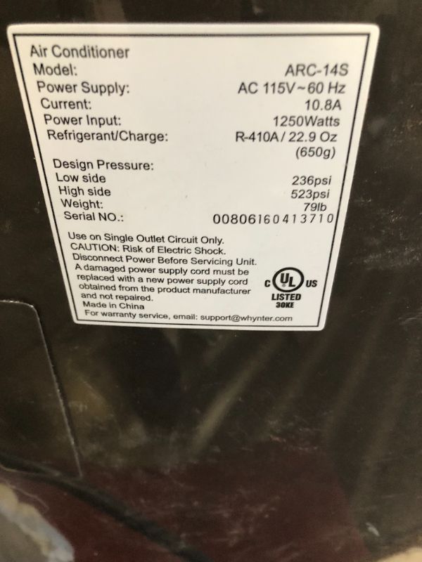 Photo 1 of Whynter ARC-14S 14,000 BTU Dual Hose Portable Air Conditioner, Dehumidifier, Fan with Activated Carbon Filter in Platinum and Black plus Storage bag for Rooms up to 500 sq ft

