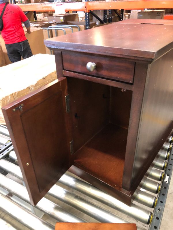 Photo 10 of Ball & Cast Traditional End Table with Charging Station Chair Side Table with Charging Outlets and USB Ports, Sable Brown
