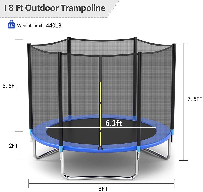 Photo 1 of Pro Trampoline with Safety Enclosure, 8Ft  Heavy Duty Jumping Mat and Spring Cover Padding for Kids and Adults
