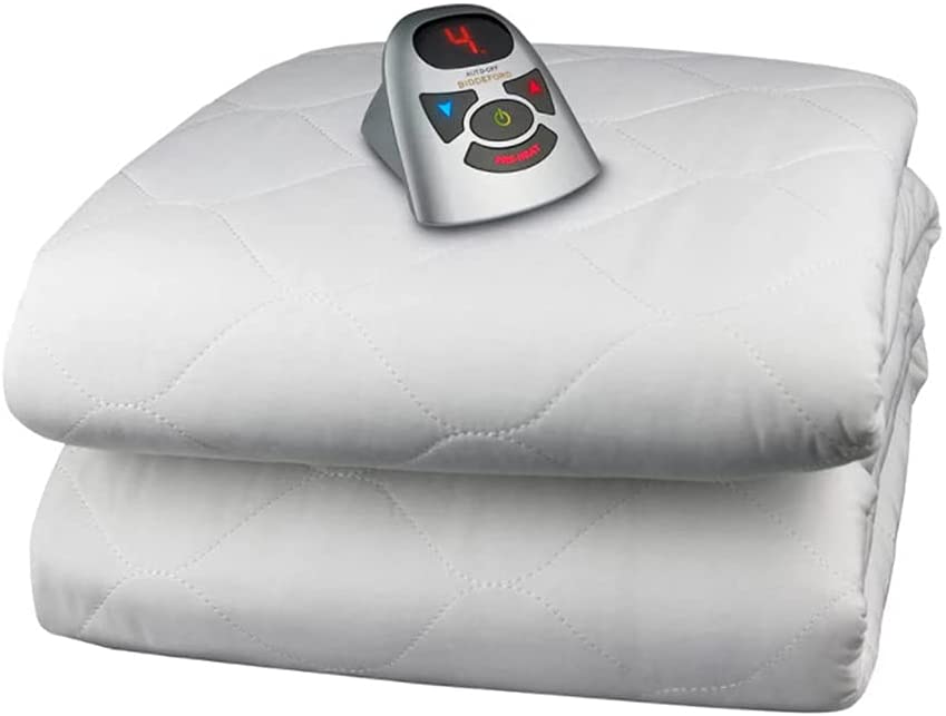 Photo 1 of Biddeford Blankets 6 Ounce Quilted Electric Heated Mattress Pad with Digital Controller, Twin, White
