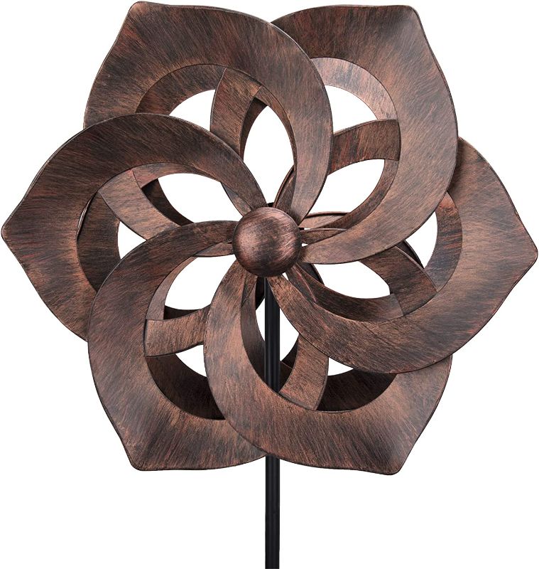 Photo 1 of Brown Garden Wind Spinner - 360 Degree Rotation Outdoor Metal Windmills 15.8 Inch Retro Wind Spinners for Yard, Lawn and Garden
