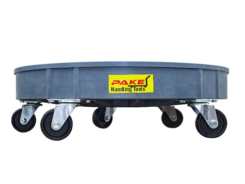 Photo 1 of Pake Handling Tools 30 Gallon and 55 Gallon Drum Dolly - Durable Heavy Duty Plastic Drum Cart, 900 lb. Capacity, 5 Swivel Casters
