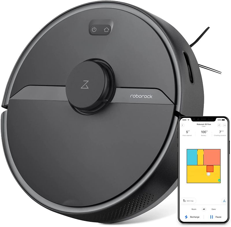 Photo 1 of Roborock S6 Pure Robot Vacuum and Mop, Multi-Floor Mapping, Lidar Navigation, No-go Zones, Selective Room Cleaning, 2000Pa Suction, Wi-Fi Connected, Alexa Voice Control (Black)
