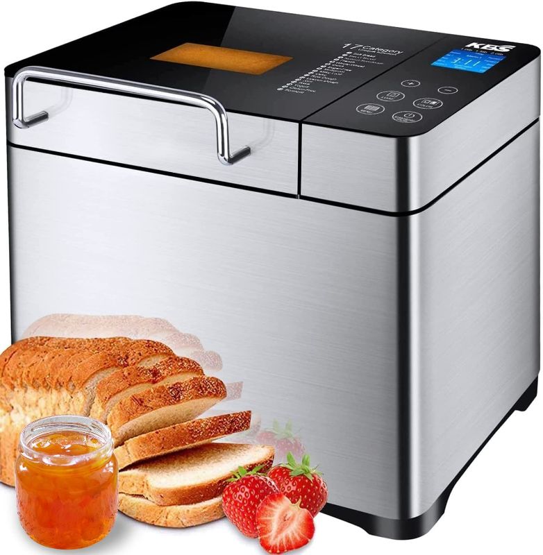 Photo 1 of KBS Large 17-in-1 Bread Machine, 2LB All Stainless Steel Bread Maker with Auto Fruit Nut Dispenser, Nonstick Ceramic Pan, Full Touch Panel Tempered Glass
