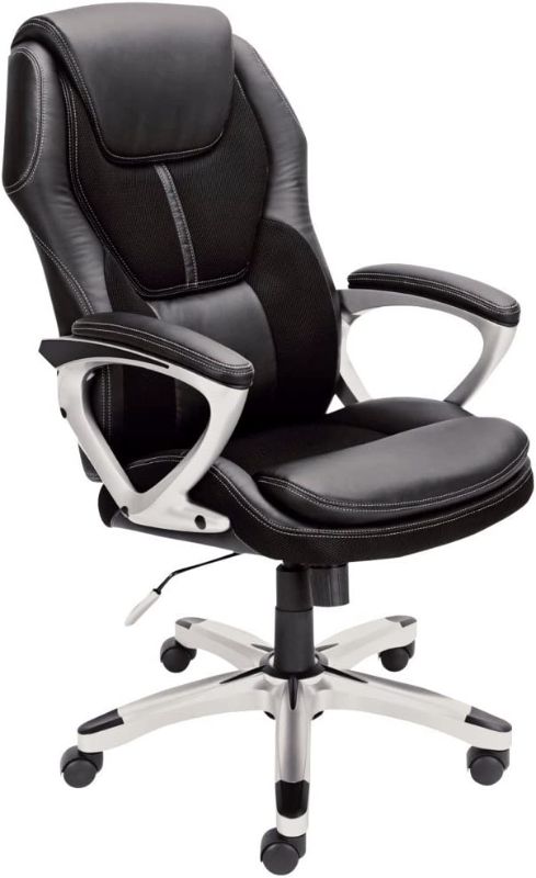 Photo 1 of Serta Executive Office Padded Arms, Adjustable Ergonomic Gaming Desk Chair with Lumbar Support, Faux Leather and Mesh, Black
