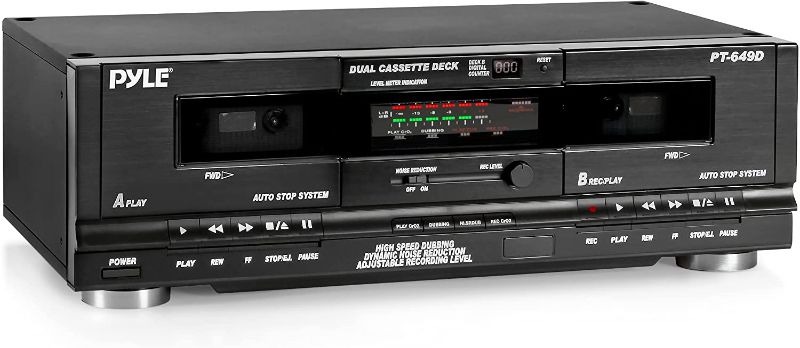 Photo 1 of Pyle Home Digital Tuner Dual Cassette Deck | Media Player | Music Recording Device with RCA Cables | Switchable Rack Mounting Hardware | CrO2 Tape Selector | Included 3 Digit Tape Counter - 110V/220V
