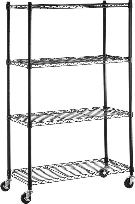 Photo 1 of Amazon Basics 4-Shelf Adjustable, Heavy Duty Storage Shelving Unit on 3'' Wheel Casters, Metal Organizer Wire Rack, Black (36L x 14W x 57.75H)
