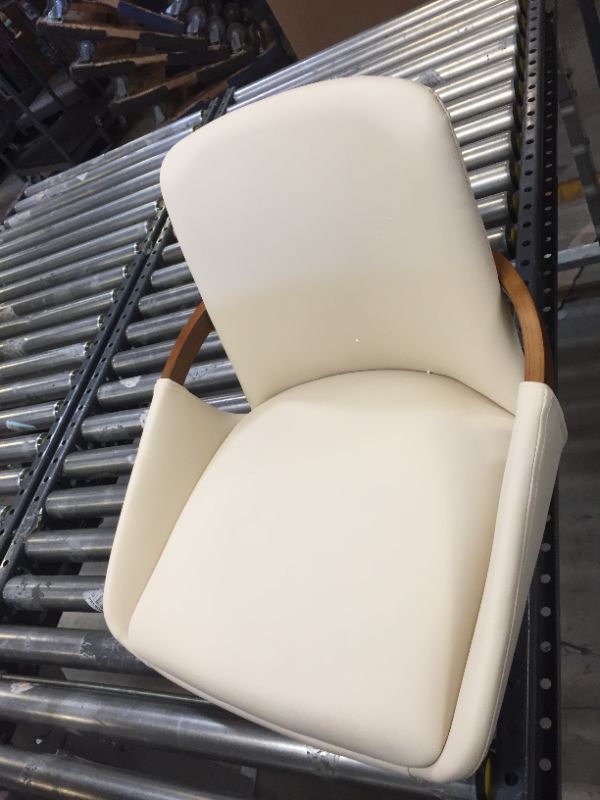 Photo 3 of Baylor 30" Bar Height Swivel Wood Stool in Cream Faux Leather, BROKEN LEG
