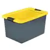 Photo 1 of 16 gal. Latching Storage Box in Gray Tint with Yellow Lid. MINOR MARKINGS/SCUFFS FORM NOT BEING PACKAGED
