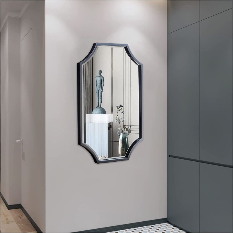 Photo 1 of 24"x36" Metal Black Wall Mirror, Kelly Miller Scalloped Mirror for Bathroom, Bedroom, Living Room, Entryway & Hallway
