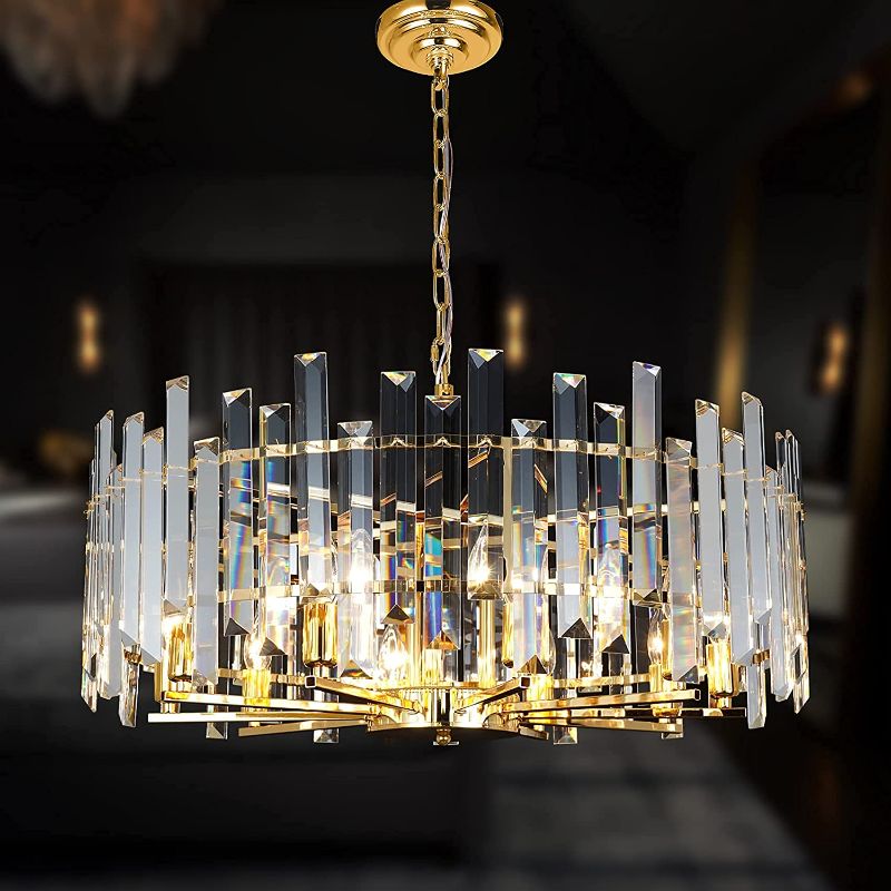 Photo 1 of AHEYLITY Crystal Chandelier Modern Chandeliers Lighting Pendant Lights Fixtures Ceiling for Dining Rooms Living Room Entryway Raindrop Round Hanging W27.55'' Gold Frame
