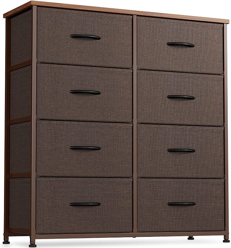 Photo 1 of CubiCubi Dresser for Bedroom, 8 Drawer Storage Organizer Tall Wide Dresser for Bedroom Hallway, Sturdy Steel Frame Wood Top, Brown
