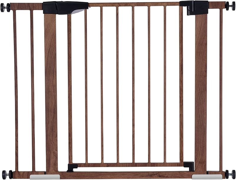 Photo 1 of Babelio Metal Baby Gate with Wood Pattern, 29-40" Easy Install Pressure Mounted Dog Gate, No Drilling, No Tools Required, Ideal for Stairs and Doorways, with Wall Protectors and Extenders

