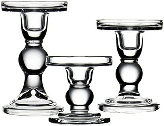 Photo 1 of Bernese 3pcs Clear Glass Taper Candle Holder,Clear Crystal Taper Candles Holder for Wedding or Home Decoration

