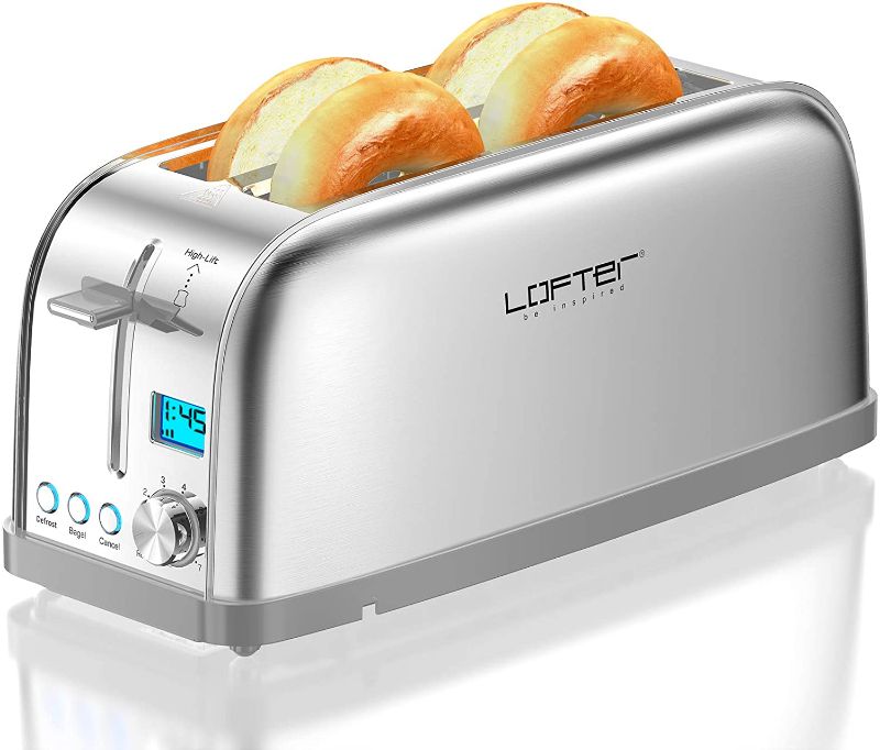 Photo 1 of 4 Slice Toaster, Long Slot Toasters Best Rated Prime, Stainless Steel Bagel Toasters with LCD Display, 7 Bread Settings, Bagel/Defrost/Reheat/Cancel, 1.6" Wide Slots, Removable Crumb Tray, 1500W [ BOX OPENED BUT NOT USED ] 
