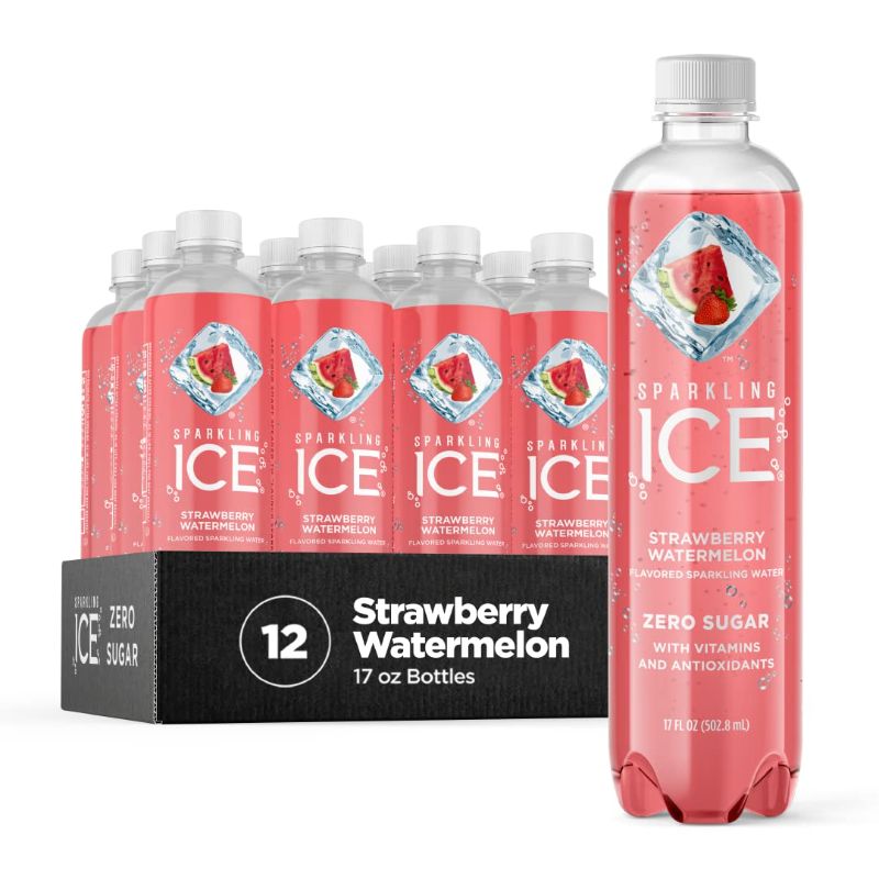 Photo 1 of Sparkling Ice, Strawberry Watermelon Sparkling Water, Zero Sugar Flavored Water, with Vitamins and Antioxidants, Low Calorie Beverage, 17 fl oz Bottles (Pack of 12) 2 pack best by july 2022


