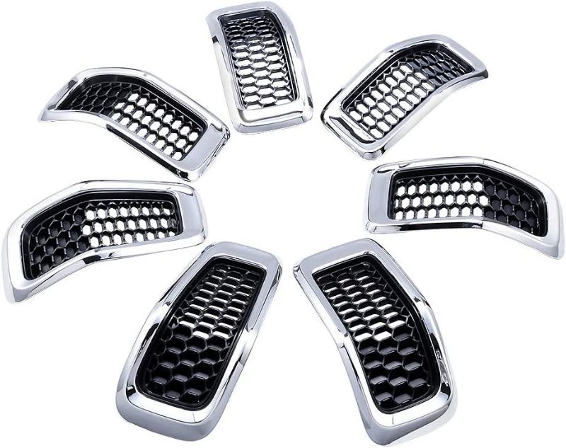 Photo 1 of AstraDepot Compatible with Chrome Black Honeycomb Mesh Grille Vent Insert Trim Kit 2014-2018 Jeep Cherokee 7pcs (MISSING 2 PIECES)
