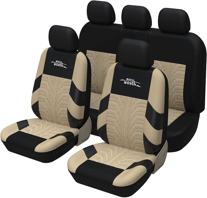 Photo 1 of AUTOYOUTH Car Seat Covers Full Set, Front Bucket Seat Covers with Split Bench Back Seat Covers for Cars for Women Full Set Seat Protectors - 9pcs,Beige
